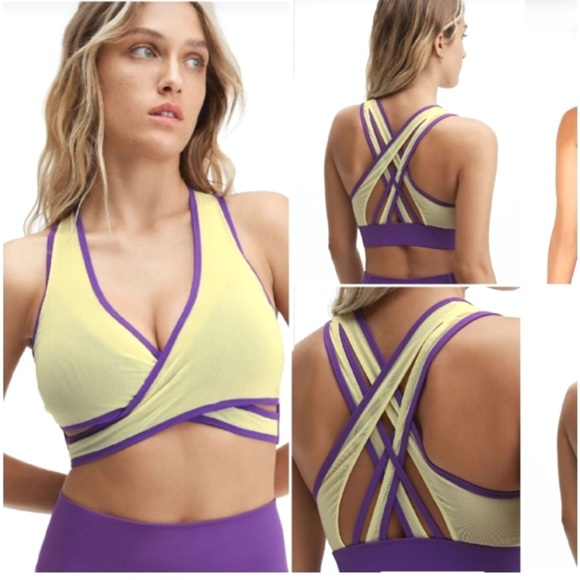 Fabletics Faye Medium Impact Sports Bra Purple Nude Mesh Size Medium - Picture 1 of 6